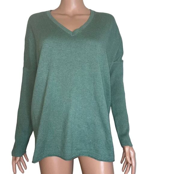 J. Jill sweater V-neck lightweight sage green long sleeve knit cotton blend SZ M - Picture 2 of 10